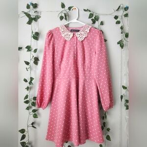 Valentine's Day Heart-Print Long-Sleeve Peter Pan Collar Dress